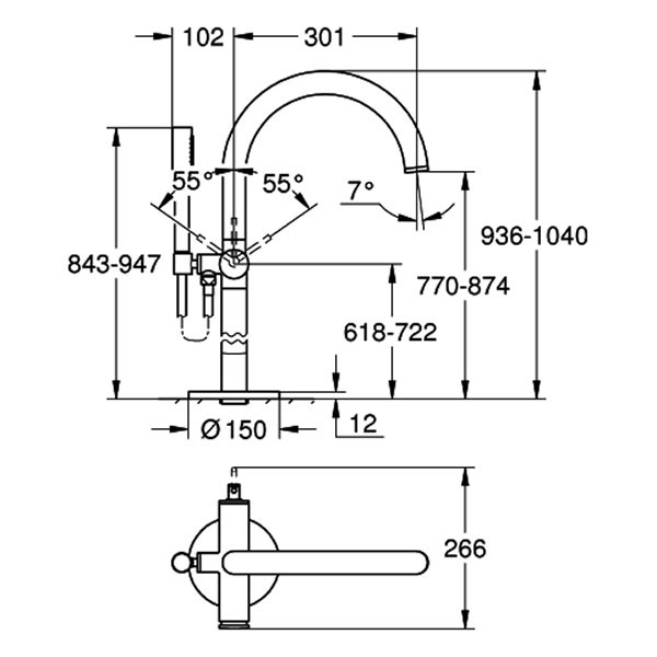 GROHE EH-Wannenbatterie Atrio 24368 FMS Bodenmontage satin graphite