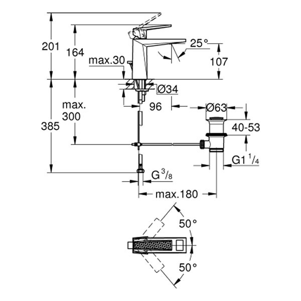 GROHE EH-WT-Batt. Allure Bril. PC 24397 M-Size Griff Rändelstr. hard graph. geb.