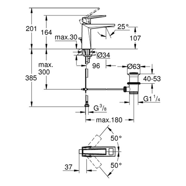 GROHE EH-WT-Batt. Allure Bril. PC 24399 M-Size Griff VN-Caesarstone chrom
