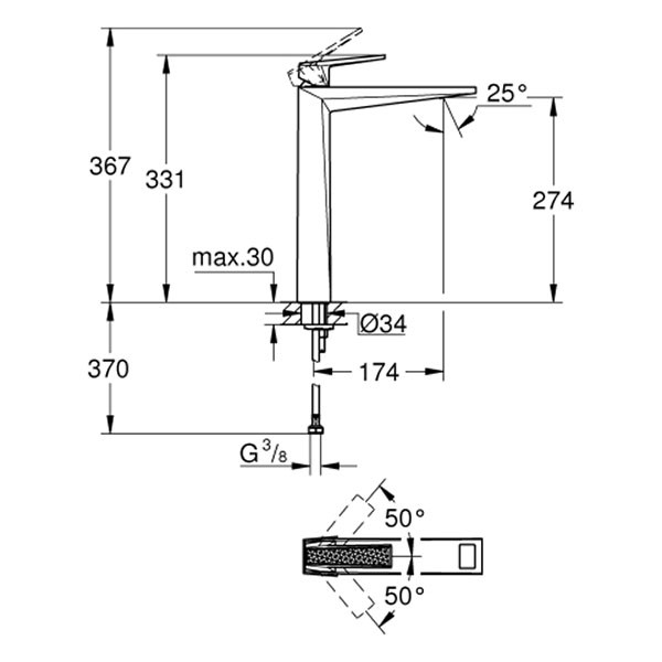 GROHE EH-WT-Batt. Allure Bril. PC 24417 XL-Size Griff Rändelstr. hard grap. geb.