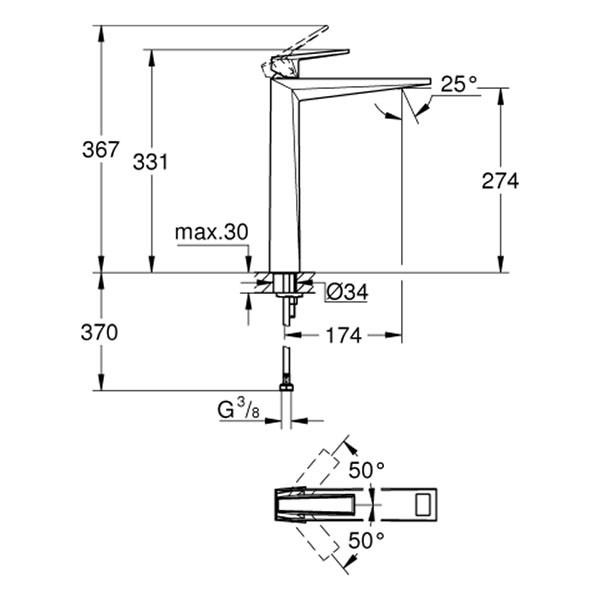 GROHE EH-WT-Batt. Allure Bril. PC 24419 XL-Size Griff VN-Caesarstone supersteel