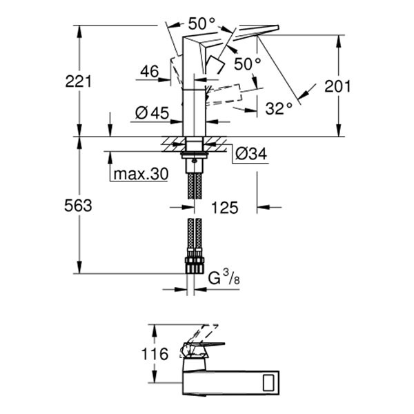GROHE EH-WT-Batt. Allure Brilliant 24345 L-Size glatter Körper chrom