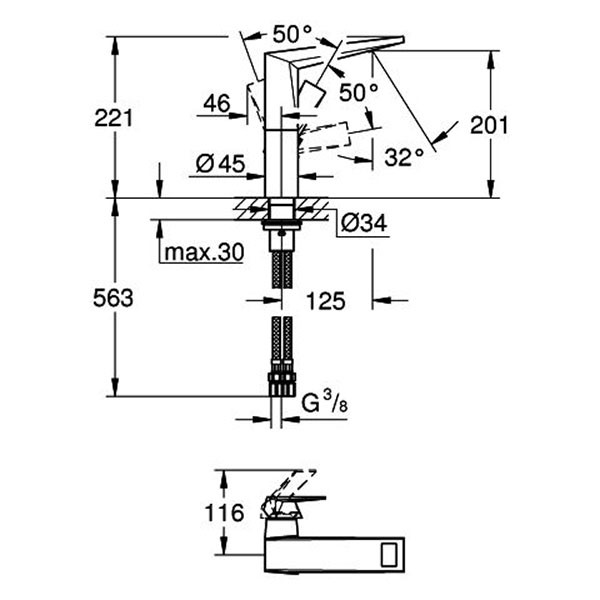 GROHE EH-WT-Batt. Allure Brilliant 24345 L-Size glatter Körper hard graphite geb.