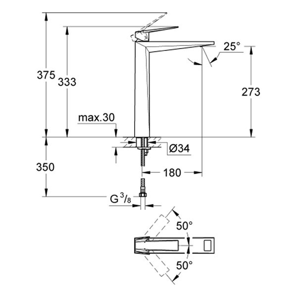 GROHE EH-WT-Batt. Allure Brilliant 24346 für freist. Waschschüsseln supersteel