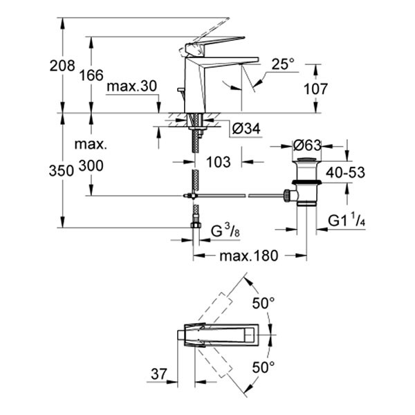 GROHE EH-WT-Batterie Allure Brilliant 24341 Zugstangen-Ablaufgarnitur chrom