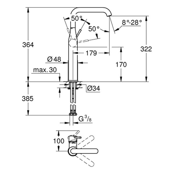 GROHE EH-WT-Batterie Essence 24170_1 für freisteh. Waschschüsseln supersteel