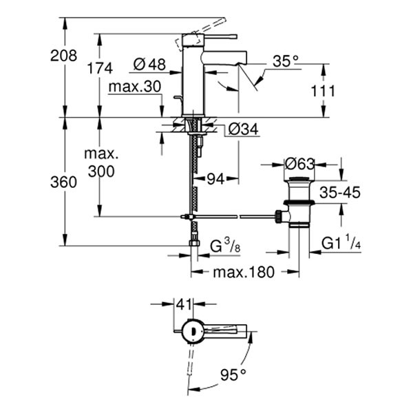 GROHE EH-WT-Batterie Essence 24183_1 S-Size Mittelstellung kalt chrom