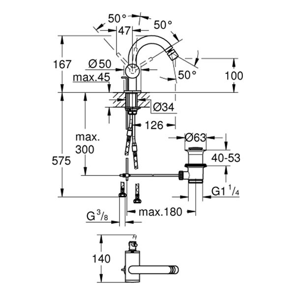 GROHE Einhand-Bidetbatterie Atrio 24364 warm sunset