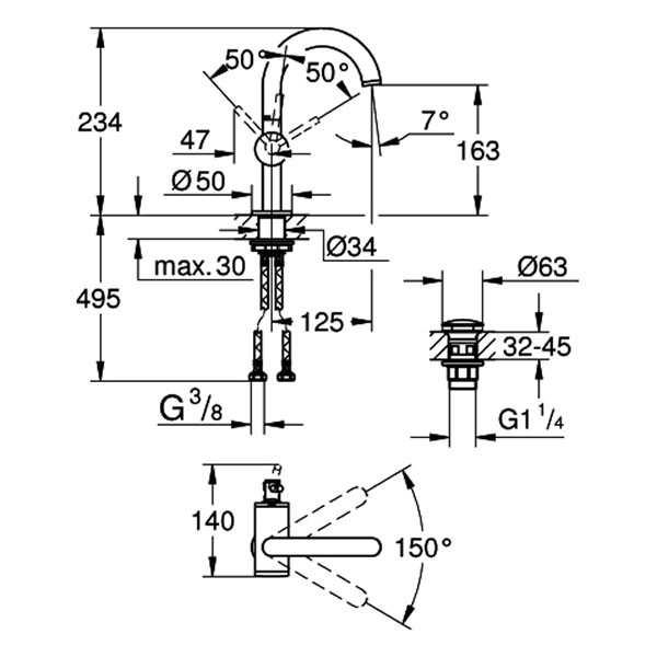 GROHE Einhand-Waschtischbatterie Atrio 24363 M-Size satin steel