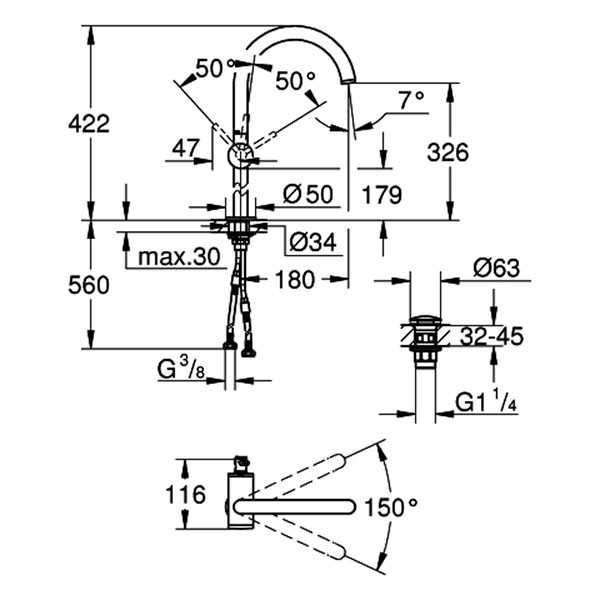 GROHE Einhand-Waschtischbatterie Atrio 24365 XL-Size satin graphite
