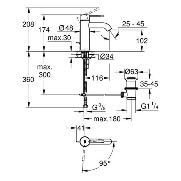 GROHE Einhand-Waschtischbatterie Essence 24180_1 S-Size Mittelstellung kalt chrom