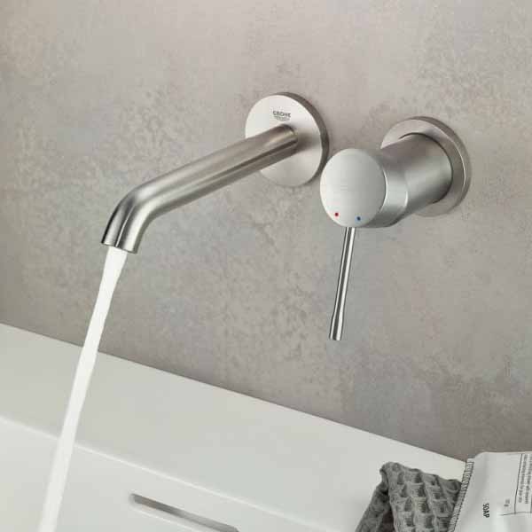 GROHE 2-Loch-WT-Wandbatterie Essence 29192_1 FMS Ausladung 183mm supersteel