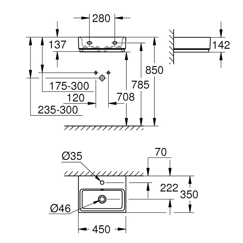 GROHE Handwaschbecken Cube Keramik 39483 45cm PureGuard alpinweiß