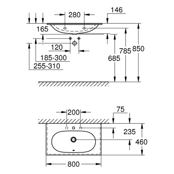 GROHE Möbelwaschtisch Essence Keramik 39567 800x460 mm PureGuard alpinweiß