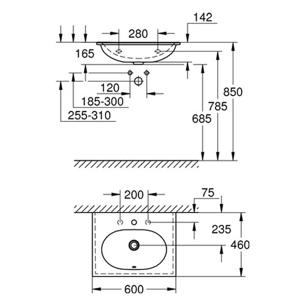 GROHE Möbelwaschtisch Essence Keramik 39568 600x460 mm PureGuard alpinweiß