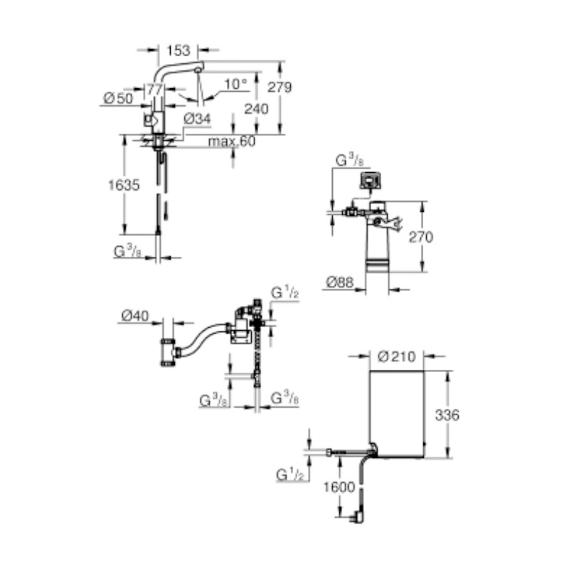 GROHE Standventil und Boiler Red Mono 30339 M-Size L-Auslauf chrom