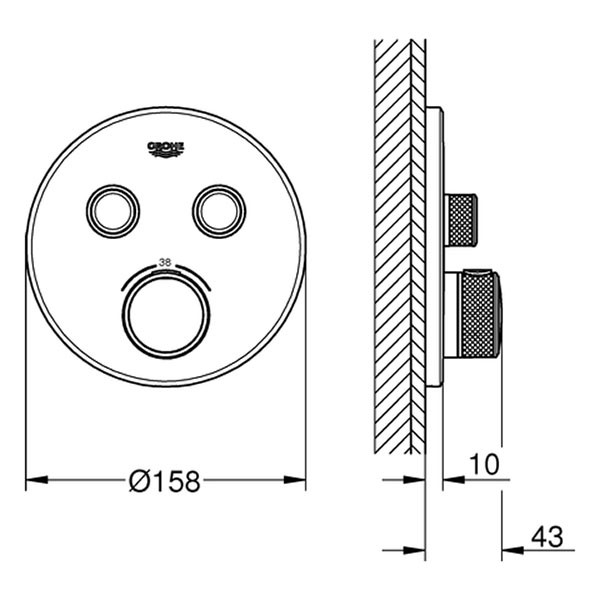 GROHE Thermostat Grohtherm SmartControl 29119 rund FMS 2 Absperrvent. supersteel