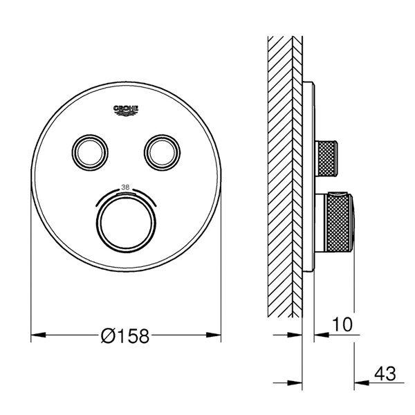 GROHE Thermostat GRT SmartControl 29119 FMS rund 2 Absperrv. hard graphite geb.