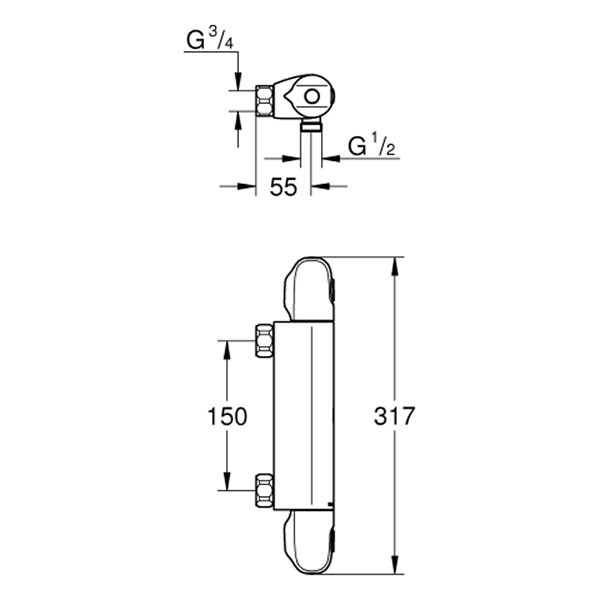 GROHE THM-Brausebatterie Grohtherm 1000 34817_3 ohne Anschlüsse chrom