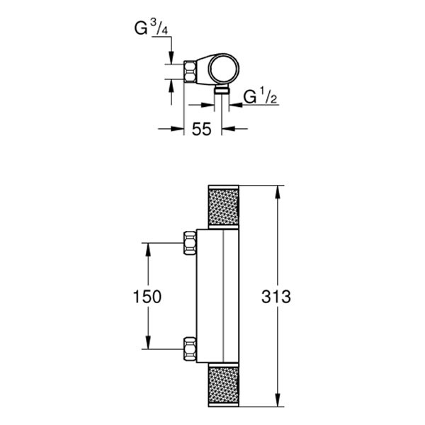 GROHE THM-Brausebatterie Grohtherm 1000 Performance 34828 ohne Anschlüsse chrom