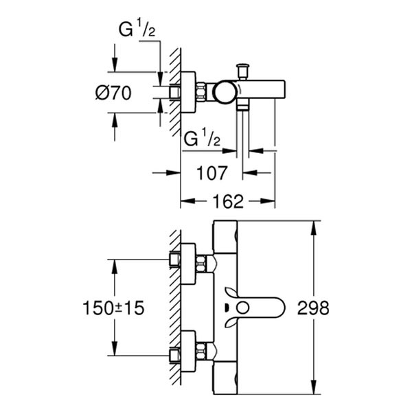 GROHE THM-Wannenbatterie Grohtherm 800 C 34766 Wandmontage chrom