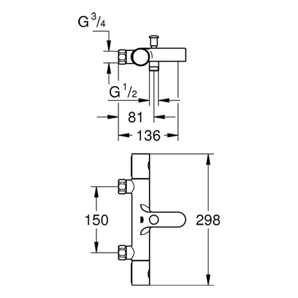 GROHE THM-Wannenbatterie Grohtherm 800 C 34770 ohne Anschlüsse chrom