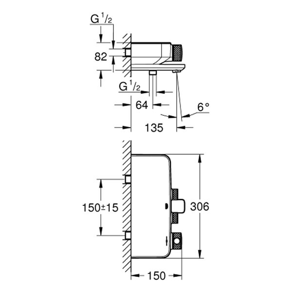 GROHE THM-Wannenbatterie Grohtherm SmartControl 102168 Wandm. phantom black
