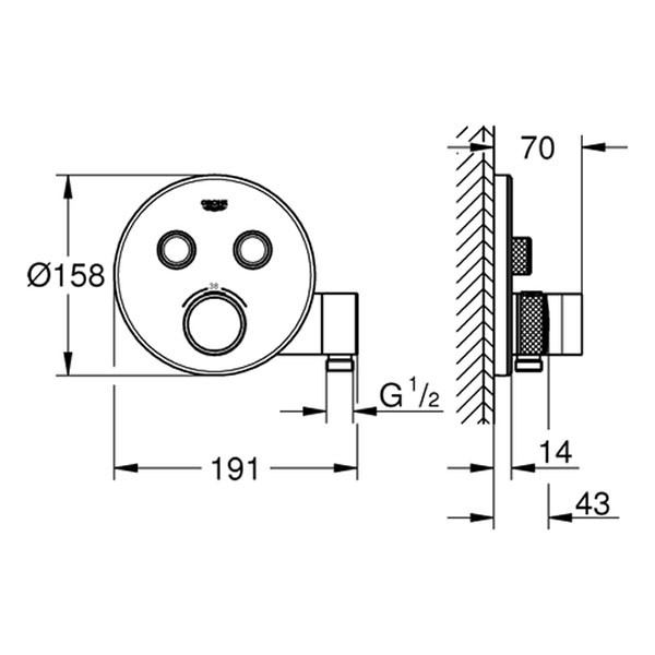 GROHE THM Grohtherm SmartControl 29120 FMS rund 2 Abspv. integ. Br.halter chrom