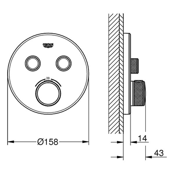 GROHE THM Grohtherm SmartControl 29151 rund FMS 2 Absperrventile moon white