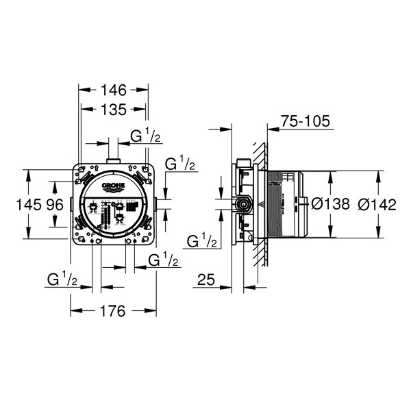 GROHE Universal Unterputz-Einbaukörper Rapido SmartBox 35604 DN 15 3 Abgänge