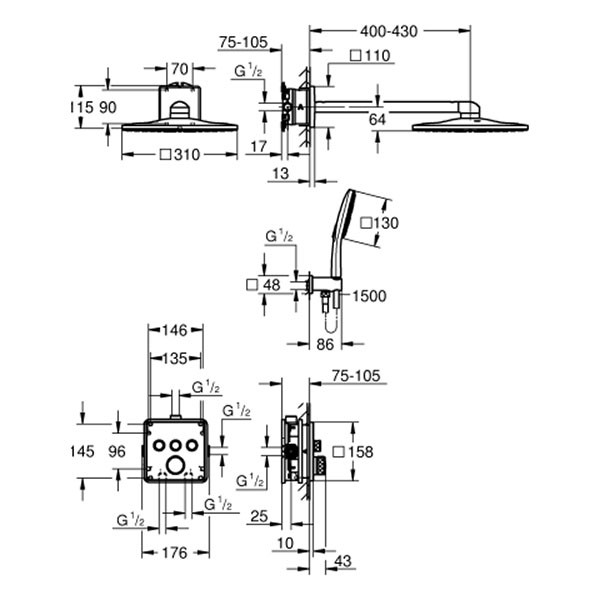 GROHE UP-D.system Grohtherm SmartControl 34864 THM e. Form 3 ASV hard graph. geb.