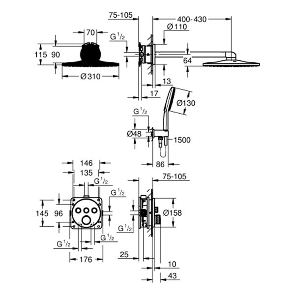 GROHE UP-D.system Grohtherm SmartControl 34864 THM eckige Form 3 ASV supersteel