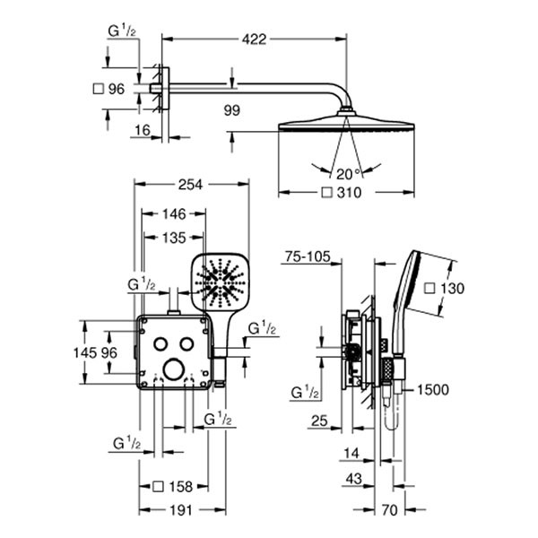 GROHE UP-D.system Grohtherm SmartControl 34865 THM eckige Form 2 ASV chrom