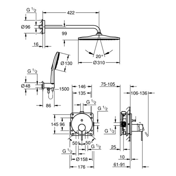 GROHE UP-Duschsystem Essence 25287 2-WU KB RSH Mono 310 cool sunrise gebürstet