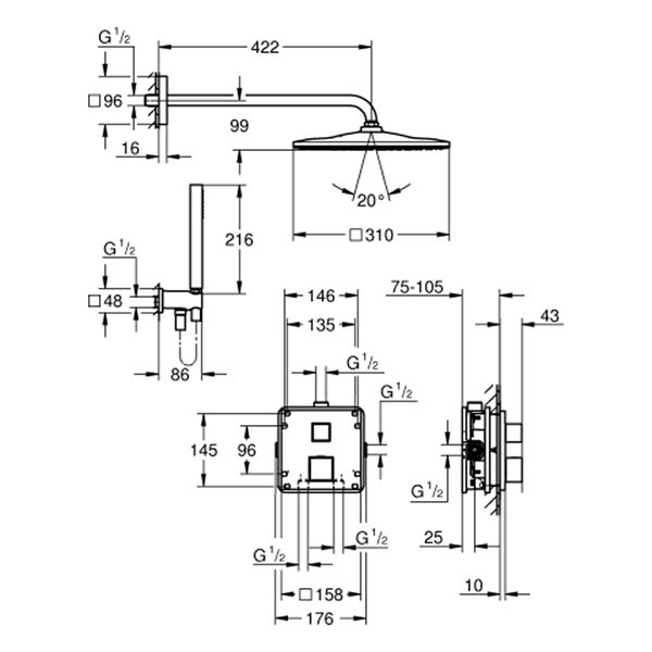 GROHE UP-Duschsystem Grohtherm Cube 34868 Thermostat 2 Abgänge chrom