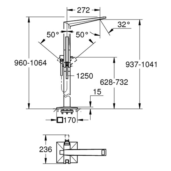 GROHE Wannenbatt. Allure Bril. PC 24422 Bodenmontage Griff Rändelstruktur chrom