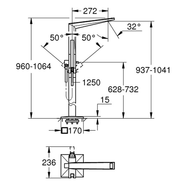 GROHE Wannenbatt. Allure Bril. PC 24423 Bodenmont. Gr. WA-Cesars, hard grap. gb.