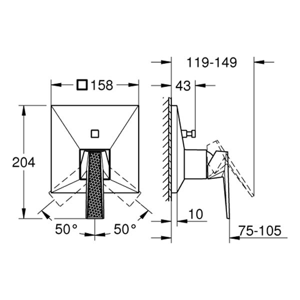 GROHE Wannenbatt. Allure Bril. PC 24425 FMS Griff Rändelstruktur hard graph. gb.