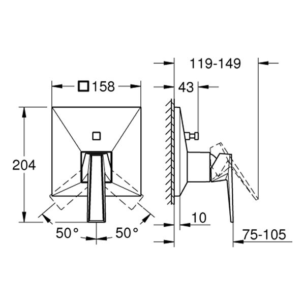 GROHE Wannenbatt. Allure Bril. PC 24427 FMS Griff VN-Caesarstone hard graph. gb.