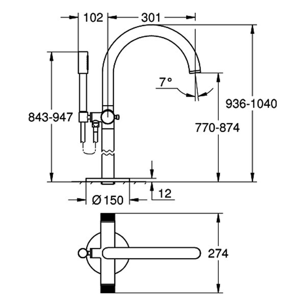 GROHE Wannenbatterie Atrio Private C. 25229 Bodenm. Knopfbet. satin graphite