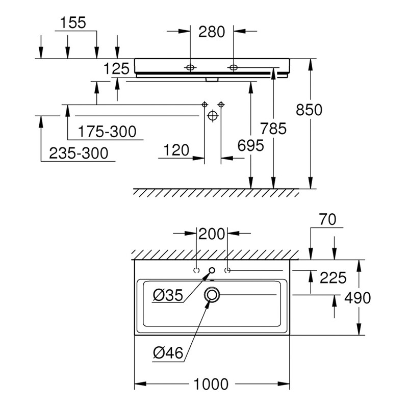 GROHE Waschtisch Cube Keramik 39386 100cm PureGuard alpinweiß