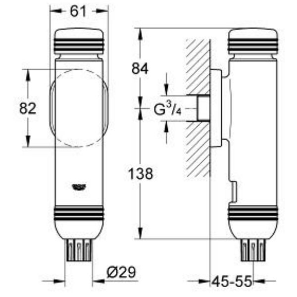 GROHE WC-Druckspüler Rondo A.S. 37145 Aufputz ohne Vorabsprerrung DN20 chrom