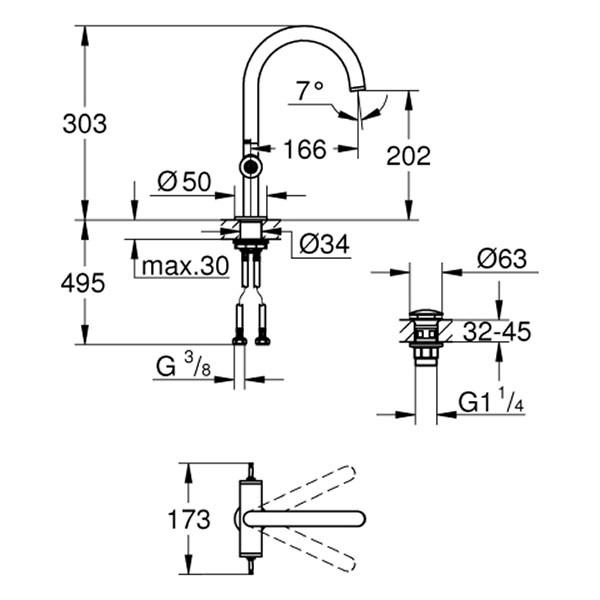 GROHE WT-Einlochbatt. Atrio Private C. 21134 L-Size für Hebelgr. cool sunrise