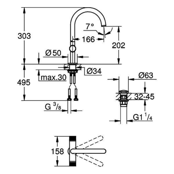 GROHE WT-Einlochbatt. Atrio Private C. 21138 L-Size Knopfbetätigung satin steel