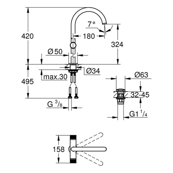 GROHE WT-Einlochbatt. Atrio Private C. 21142 XL-Size Knopfbetätigung supersteel