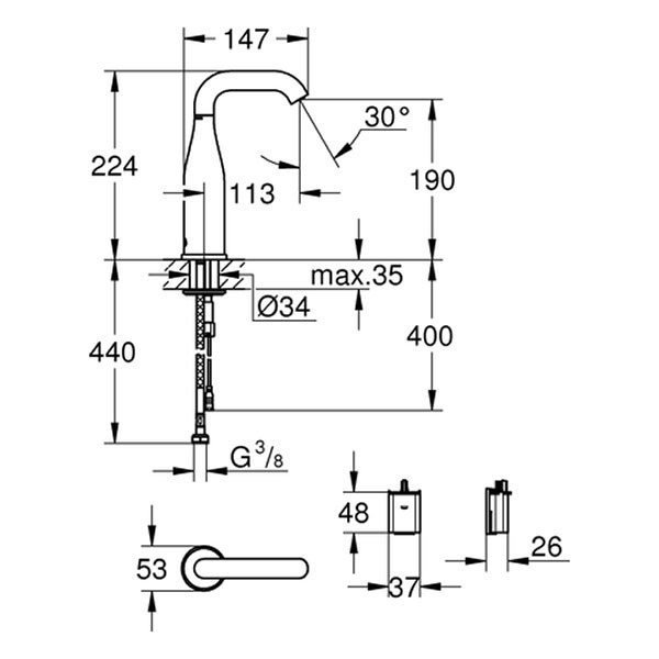 GROHE WT-IR-Elektronik Essence E 36446 ohne Mischung Batterie 6V chrom