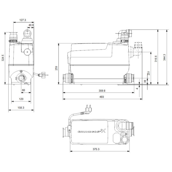 GRUNDFOS Kleinhebeanlage Sololift2 C-3 0,6kW 230V 446x159x340mm