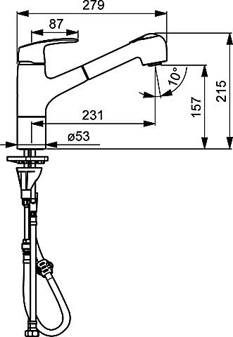 HA Spültisch-Einhand-Einlochbatterie Hansapinto 4518, Ausziehbrause verchromt
