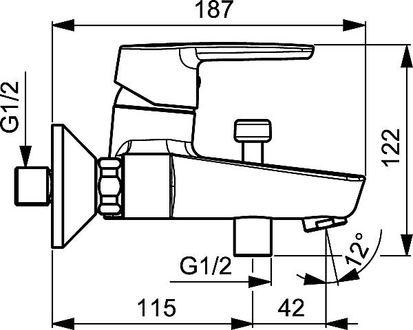 HA Einhand-Wannen-Batterie für Wandaufbau Hansapolo 5144 chrom