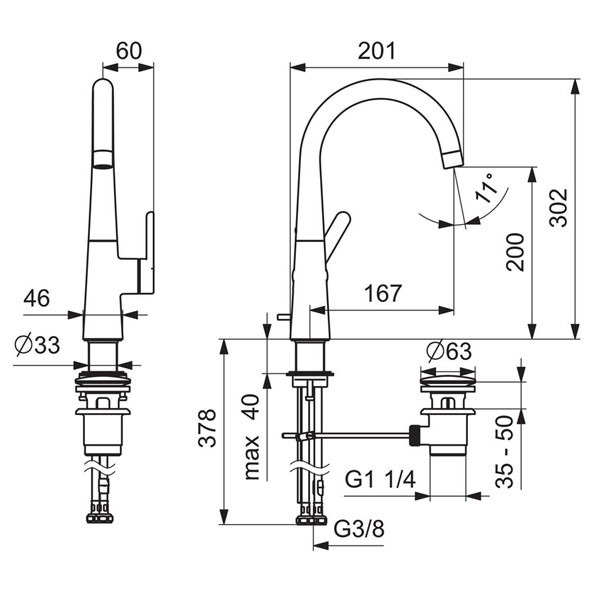 Hansa Einhebelmischer Waschtisch-Batterie HANSADESIGNO Style chrom, mit Zugstange